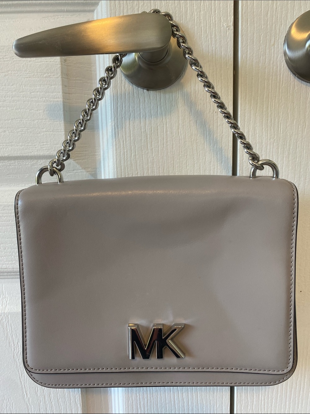 Michael Kors Mott East-West Leather Clutch Crossbody Truffle Beige Chain Bag